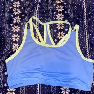 A blue sports bra